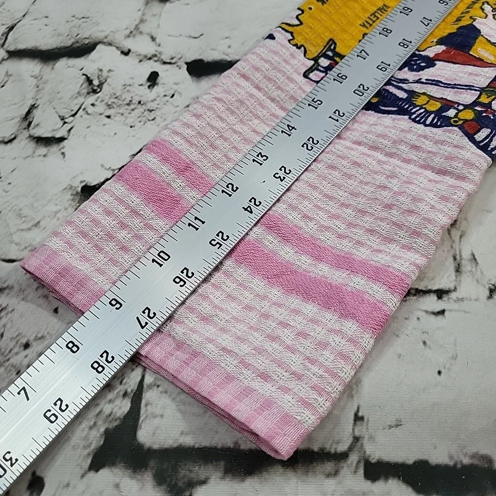Vintage Tea Towel MALTA The Maltese Islands Travel Souvenir Pink 100%‎ Cotton